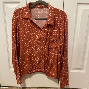 Coral and Polka Dot button up Shirt